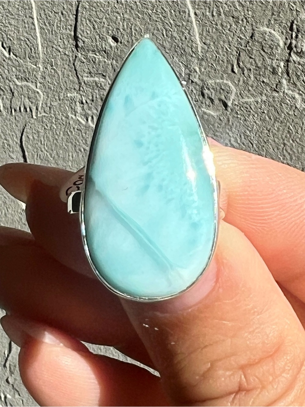 Sterling Silver Teardrop Larimar Ring - Adjustable